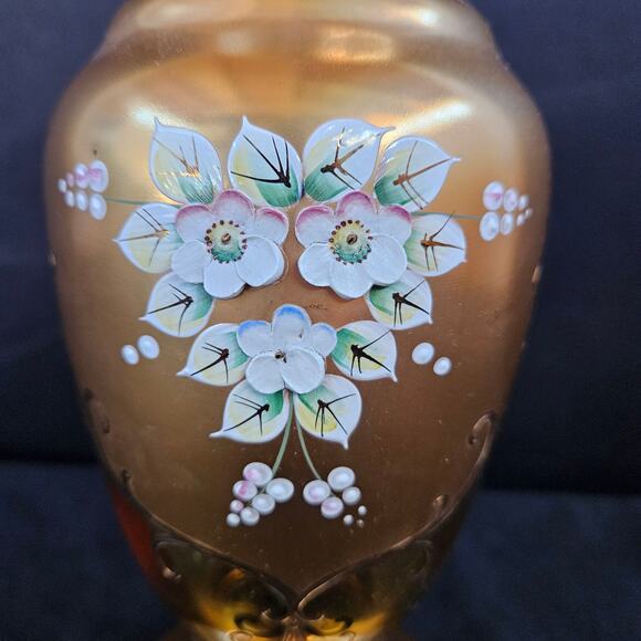 Egermann Gold Bohemian Glass Vase with Enamel Hand Painting Czech 10" - Picture 2 of 10